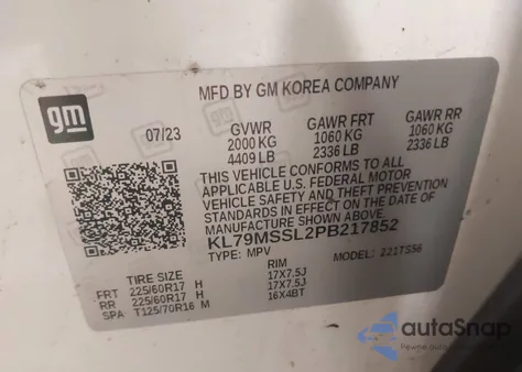 2023 Chevrolet Trailblazer Awd Activ из США, поврежденный, VIN KL79MSSL2PB217852